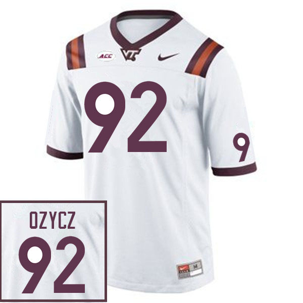 Men #92 Eddie Ozycz Virginia Tech Hokies College Football Jerseys Sale-White - Click Image to Close